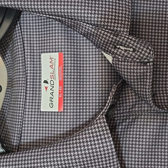 GRANDSLAM MENS XL GREY HOUNDSTOOTH POLO IN EXCELLENT CONDITION - Picture 2 of 5